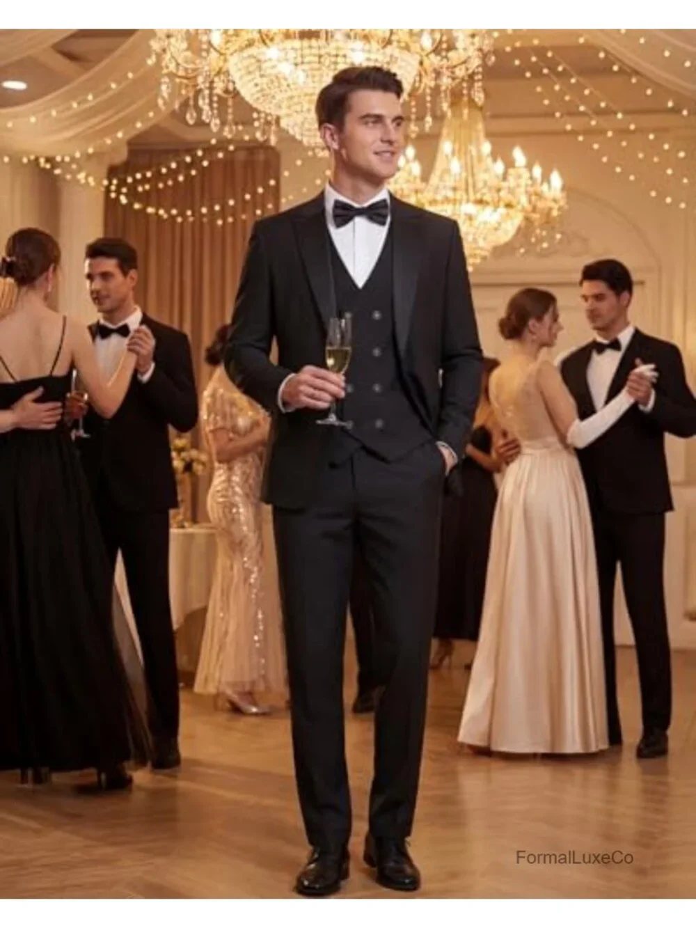 Men's Slim Fit 3-Piece Tuxedo Suit Set Wedding Prom Party Jacket Vest Pants